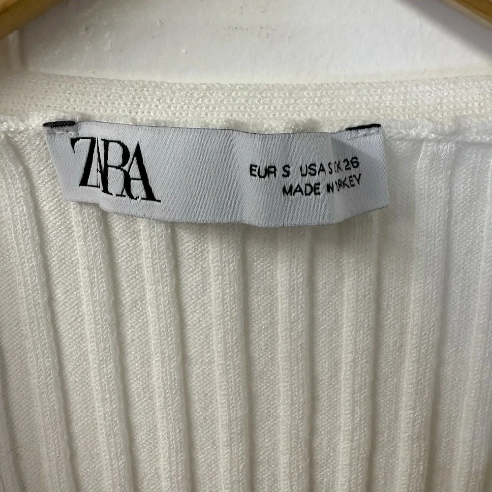Zara Ribbed‎ Knit Sleeveless V Neck Pullover Sweater Tank Vest White Size S